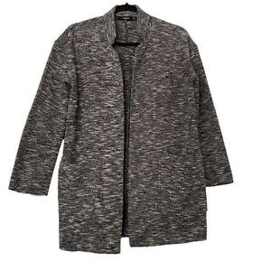 MANGO Basics Black and White Long Open Cardigan with Side Pockets Size Small-Med